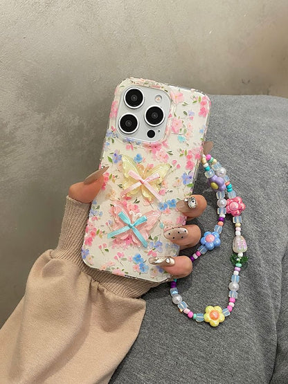 Floral Phone Case / Ribbon Adhesive Decoration / Strap / Set