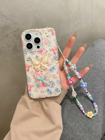 Floral Phone Case / Ribbon Adhesive Decoration / Strap / Set