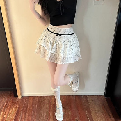 High Rise Dotted Mini A-Line Skirt