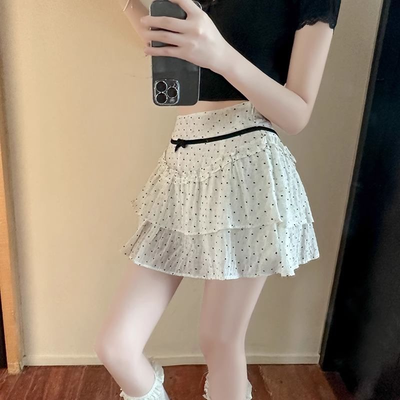 High Rise Dotted Mini A-Line Skirt