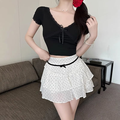 High Rise Dotted Mini A-Line Skirt