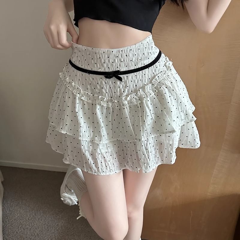 High Rise Dotted Mini A-Line Skirt