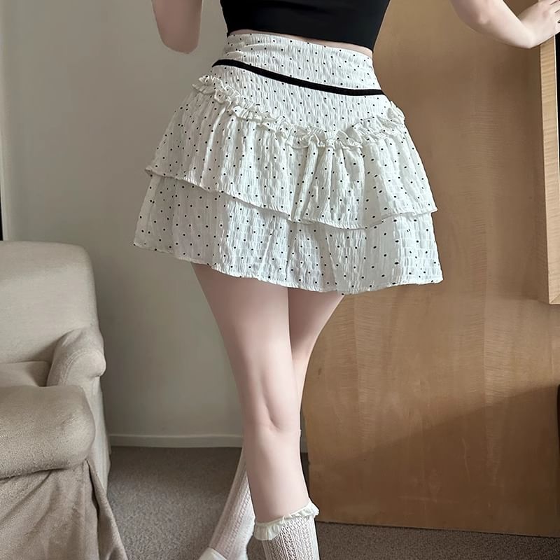 High Rise Dotted Mini A-Line Skirt