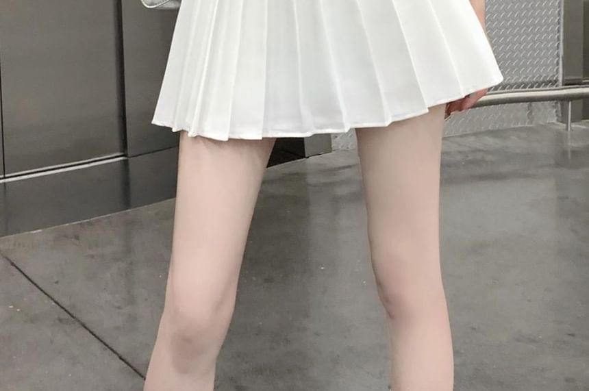 High Rise Plain Belted Pleated Mini A-Line Skirt