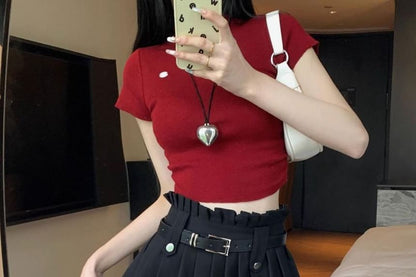 High Rise Plain Belted Pleated Mini A-Line Skirt