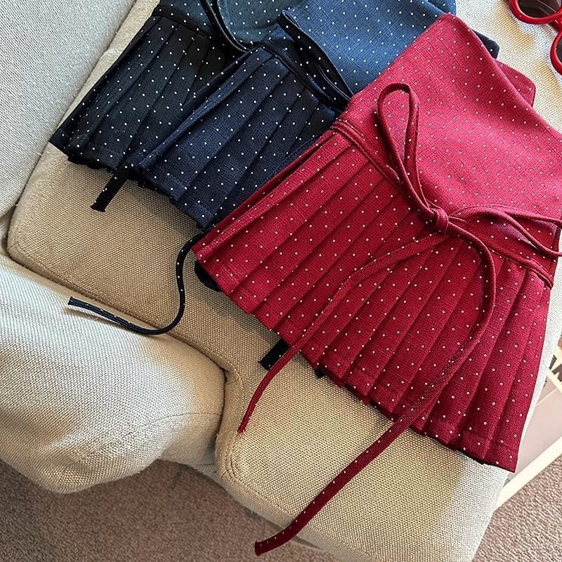 High Rise Dotted Mini Pleated A-Line Skirt