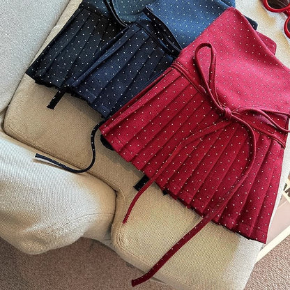 High Rise Dotted Mini Pleated A-Line Skirt