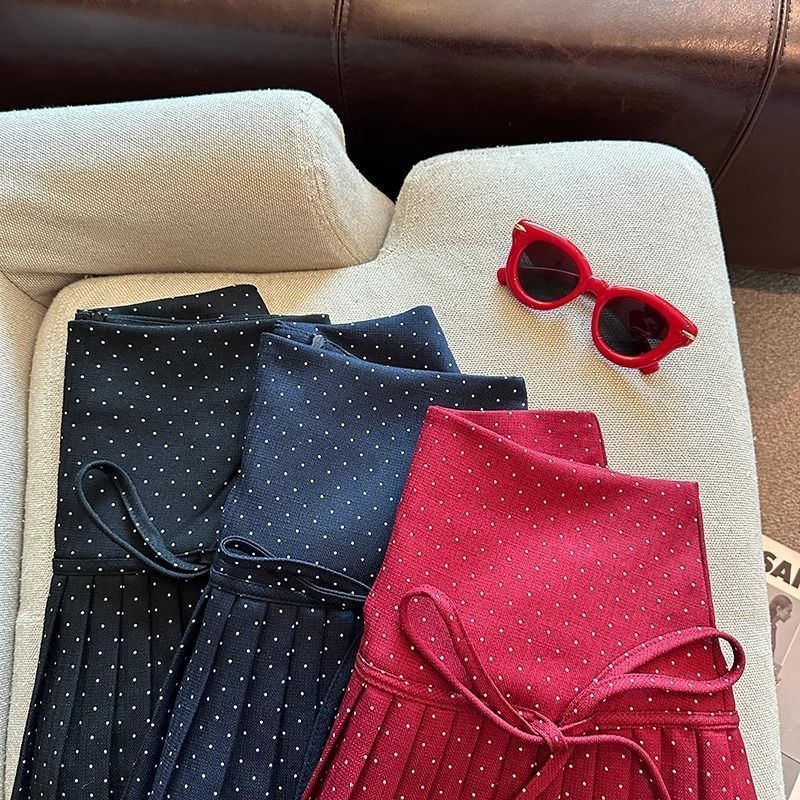 High Rise Dotted Mini Pleated A-Line Skirt