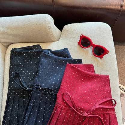 High Rise Dotted Mini Pleated A-Line Skirt