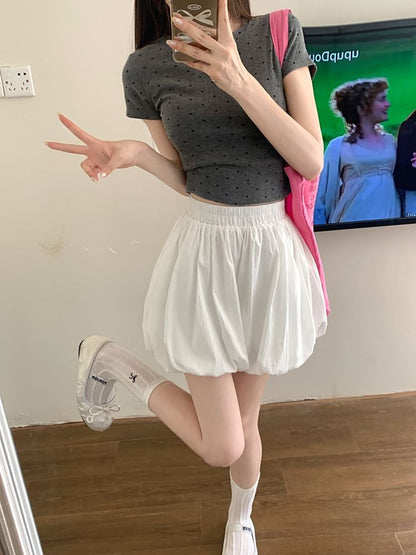 High Waist Plain Bubble Shorts