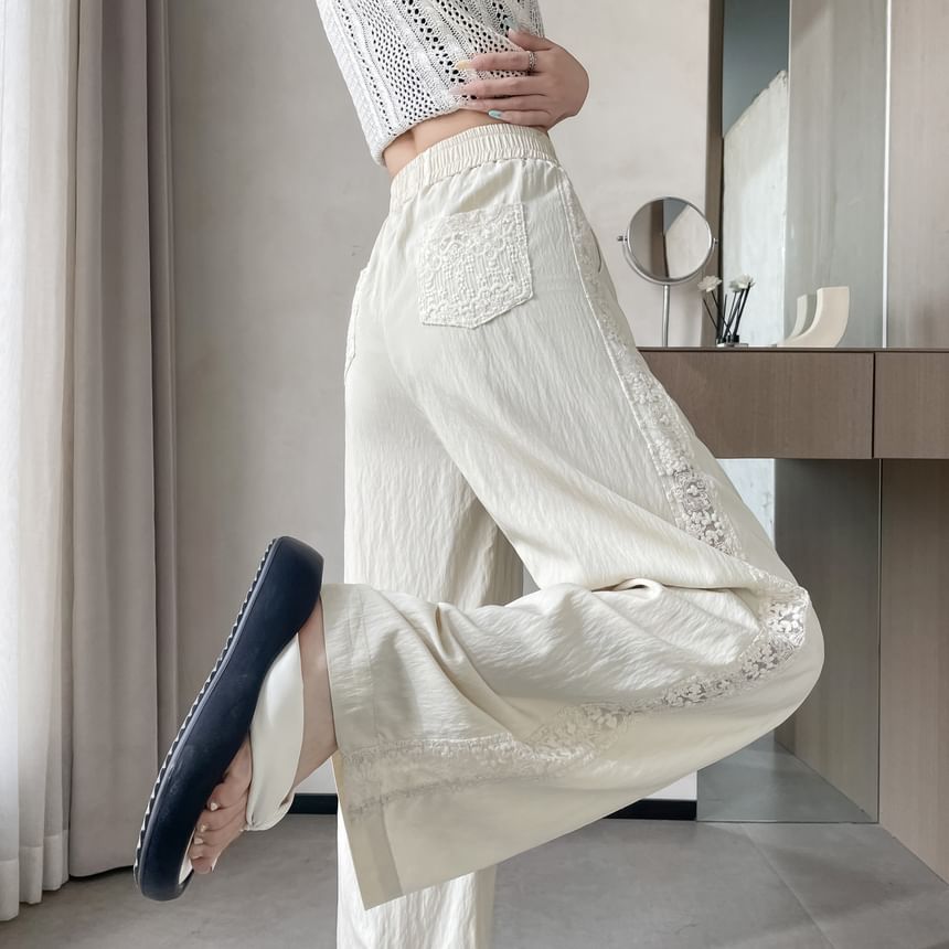 High Rise Lace Panel Wide Leg Pants