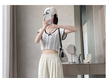 High Rise Lace Panel Wide Leg Pants