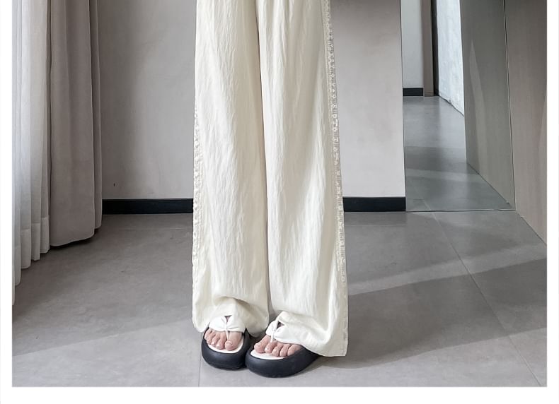 High Rise Lace Panel Wide Leg Pants