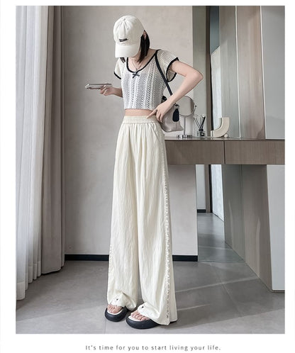 High Rise Lace Panel Wide Leg Pants