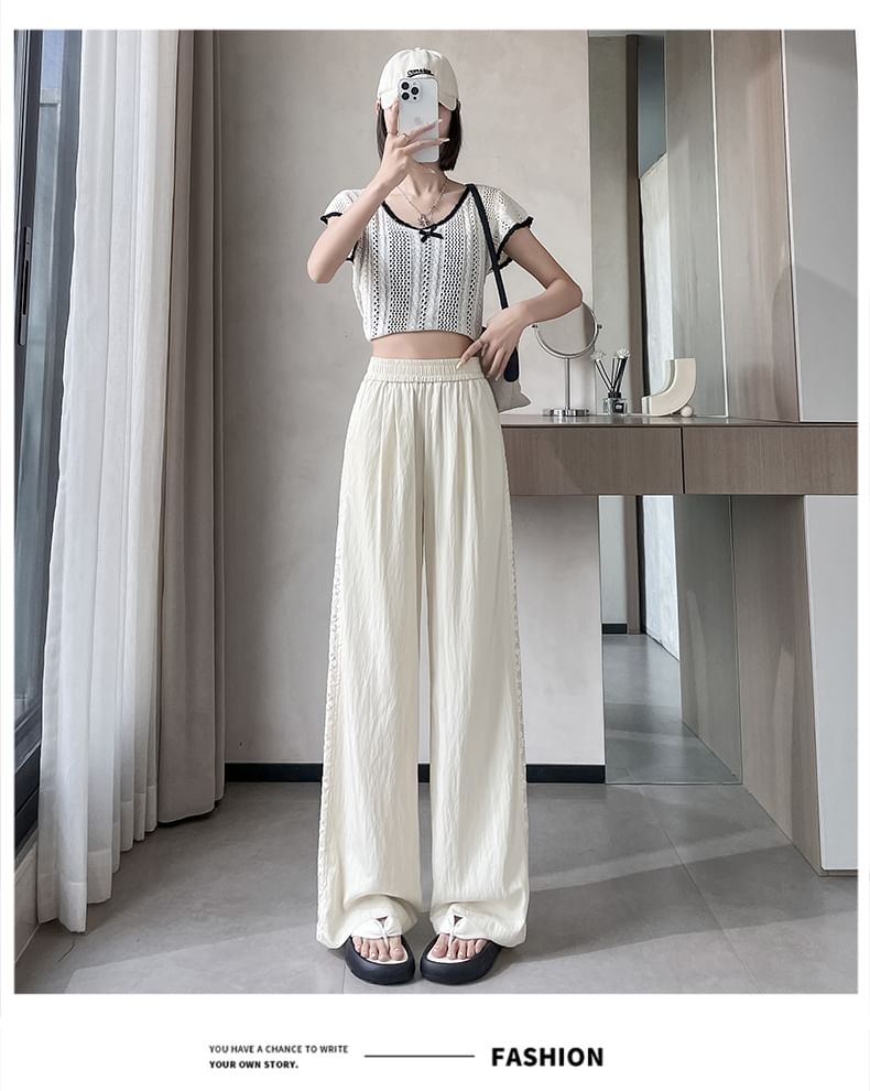 High Rise Lace Panel Wide Leg Pants