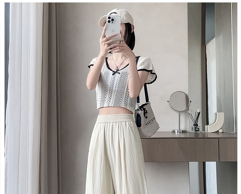 High Rise Lace Panel Wide Leg Pants