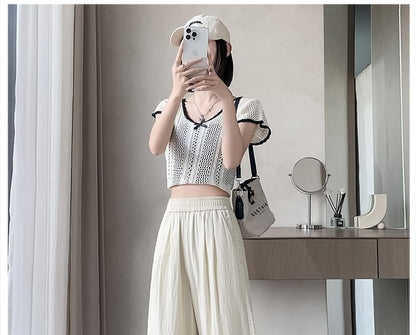 High Rise Lace Panel Wide Leg Pants