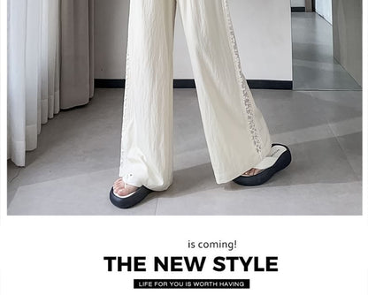 High Rise Lace Panel Wide Leg Pants