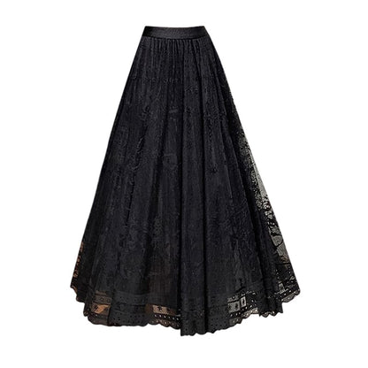 High Waist Lace Midi A-Line Skirt