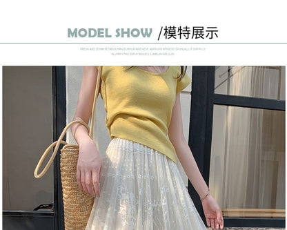 High Waist Lace Midi A-Line Skirt