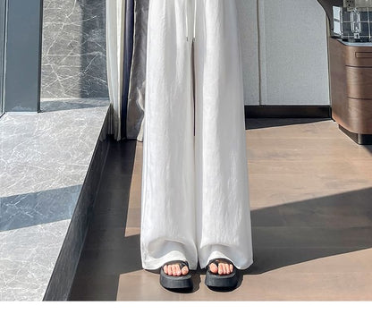 Drawstring Waist Plain Wide Leg Pants (Various Designs)