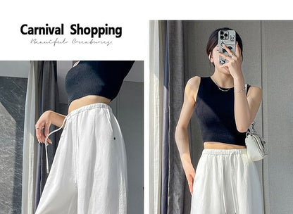 Drawstring Waist Plain Wide Leg Pants (Various Designs)
