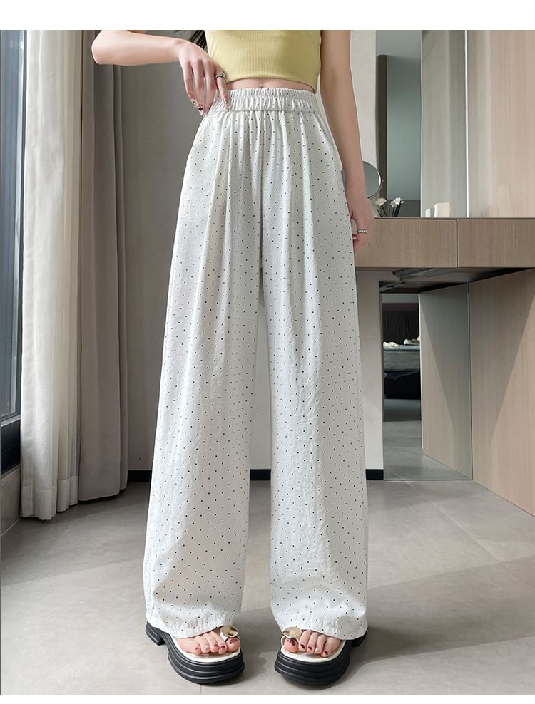 High Waist Dotted Wide Leg Pants (Various Designs)