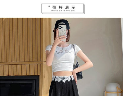 High Rise Glitter Lace Panel Wide Leg Slacks (Various Designs)