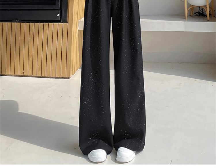 High Rise Glitter Lace Panel Wide Leg Slacks (Various Designs)