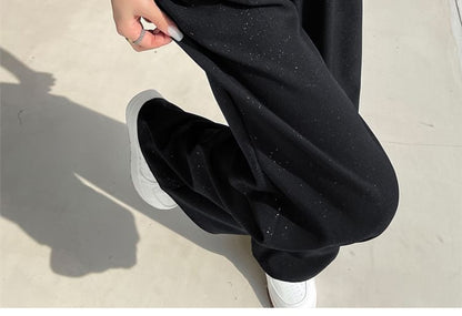 High Rise Glitter Lace Panel Wide Leg Slacks (Various Designs)