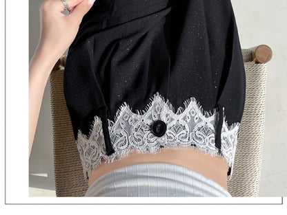 High Rise Glitter Lace Panel Wide Leg Slacks (Various Designs)