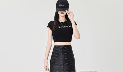 High Waist Dotted Satin Maxi A-Line Skirt