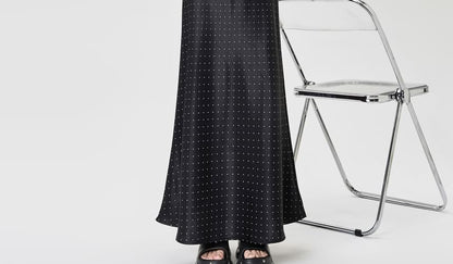 High Waist Dotted Satin Maxi A-Line Skirt