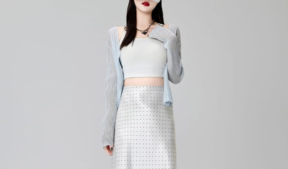 High Waist Dotted Satin Maxi A-Line Skirt