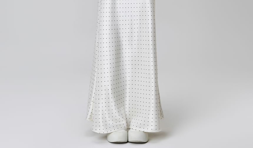 High Waist Dotted Satin Maxi A-Line Skirt