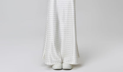 High Waist Dotted Satin Maxi A-Line Skirt