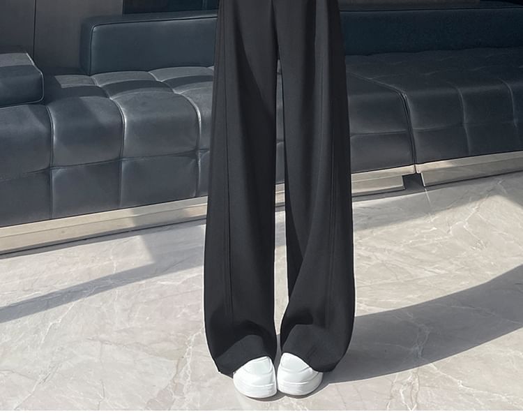 High Waist Plain Wide Leg Suit Pants (Various Designs)