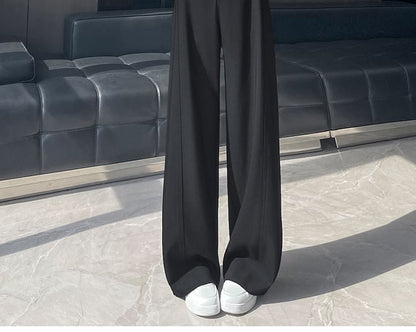 High Waist Plain Wide Leg Suit Pants (Various Designs)