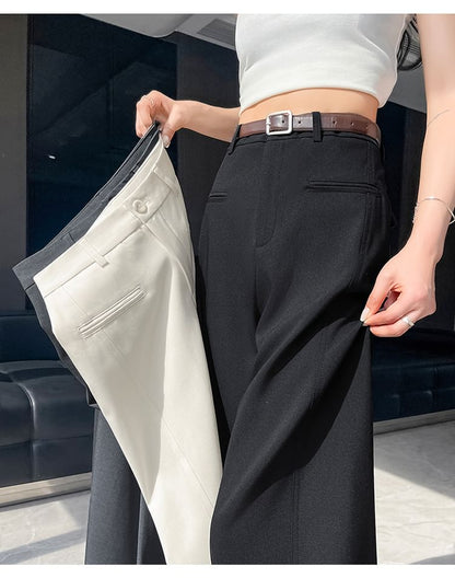 High Waist Plain Wide Leg Suit Pants (Various Designs)