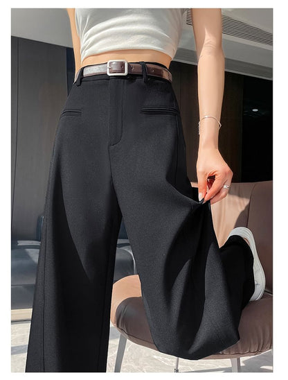 High Waist Plain Wide Leg Suit Pants (Various Designs)
