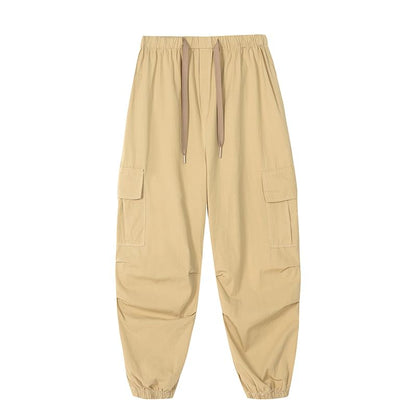 Drawstring Waist Plain Cropped Harem Cargo Pants