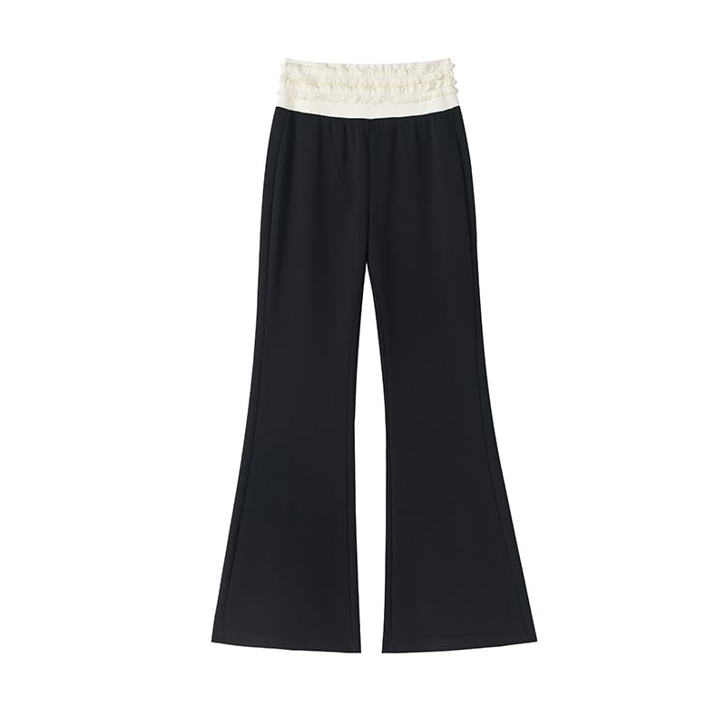 High Rise Two Tone Frill Trim Flared Pants (Various Designs)