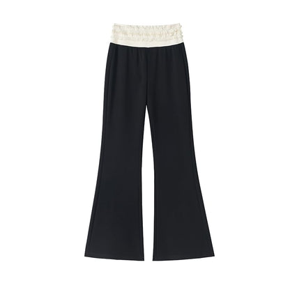 High Rise Two Tone Frill Trim Flared Pants (Various Designs)
