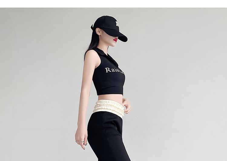 High Rise Two Tone Frill Trim Flared Pants (Various Designs)