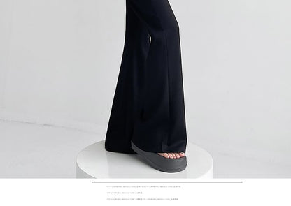 High Rise Two Tone Frill Trim Flared Pants (Various Designs)