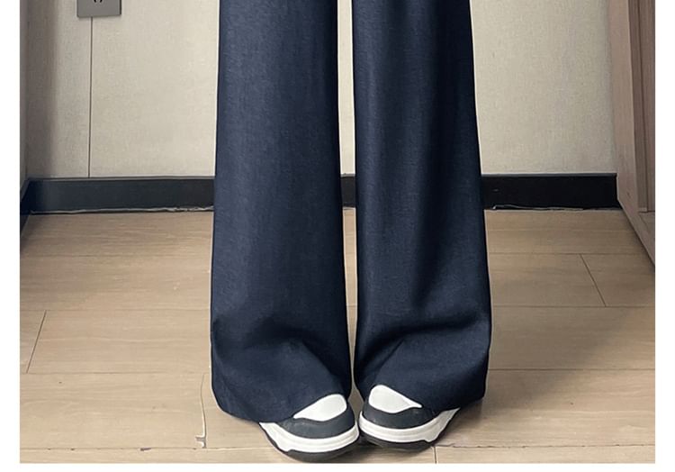 High Rise Plain Wide Leg Jeans (Various Designs)