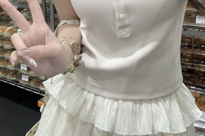 Short-Sleeve Scoop Neck Bow Embroidered Slim Fit Crop T-Shirt