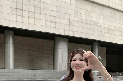 Puff-Sleeve Gingham Bow Mini A-Line Dress / Kerchief