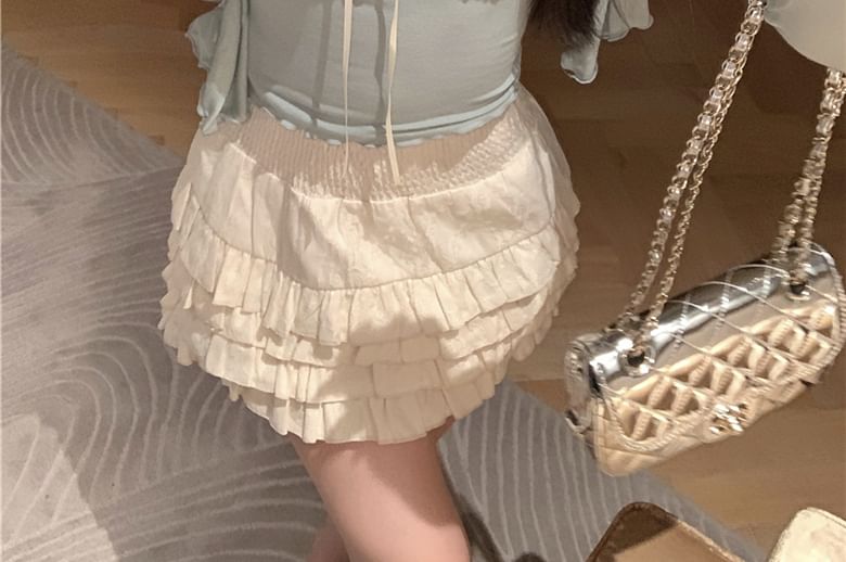 Plain Lace Trim Lettuce Edge Bow Camisole Top / Light Jacket