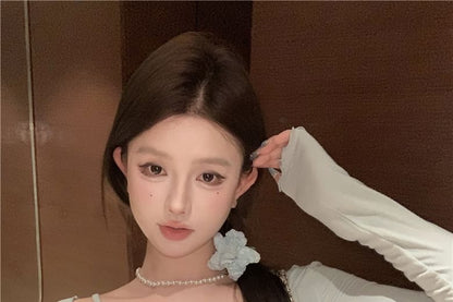 Plain Lace Trim Lettuce Edge Bow Camisole Top / Light Jacket